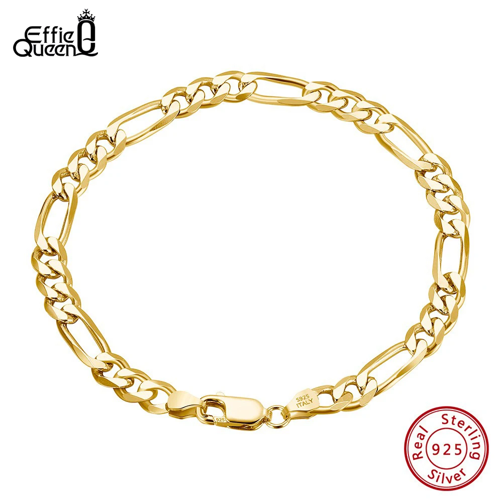 

EFFIE QUEEN 3.3MM 5MM Width Figaro Chain 100% 925 Sterling Silver Bracelet Men Women Figaro Link Chain Wristband Jewelry SB66