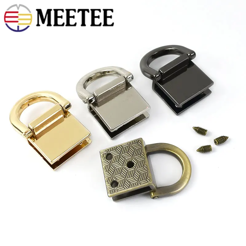 2/4Pcs Metal D Ring Bag Side Clip Buckle Screw Connector Clasp Handbag Strap Hanger Leather Purse Belt DIY Hardware Accessories