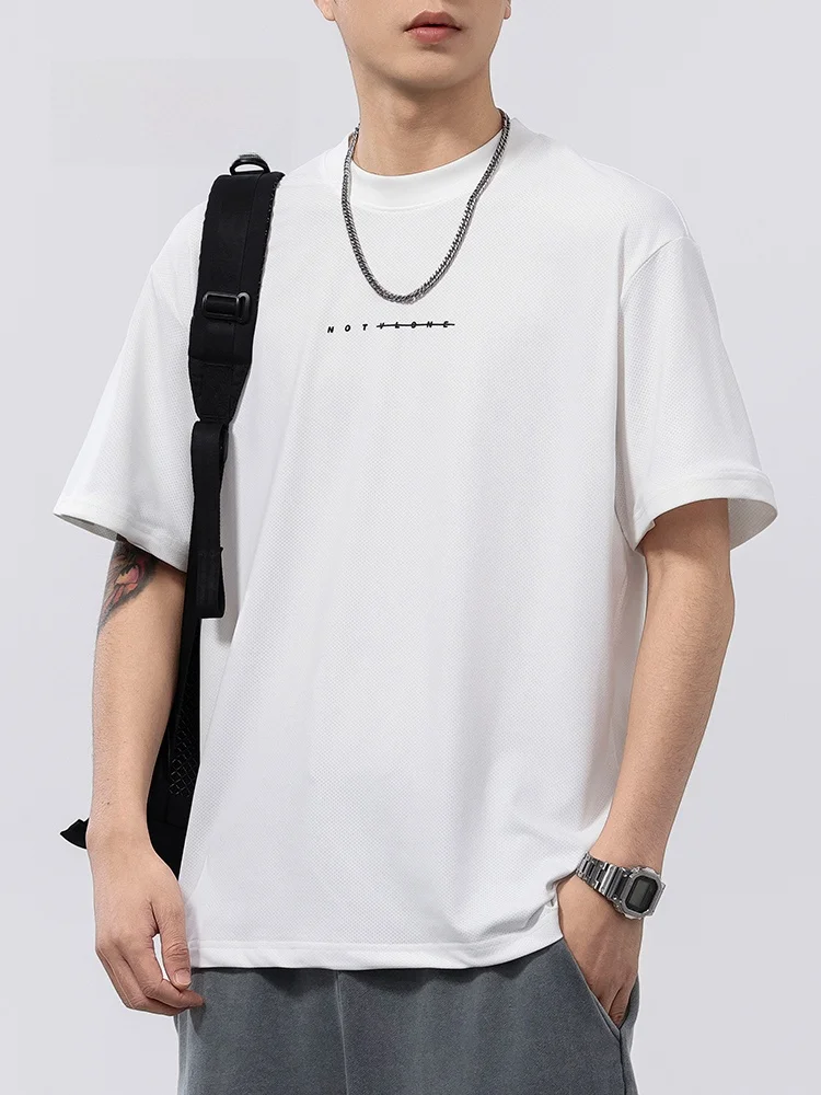 

Мужская летняя футболка Haozhi из тонкого ледяного шелка, быстросохнущая, с коротким рукавом, для фитнеса и спорта, с круглым вырезом, модная