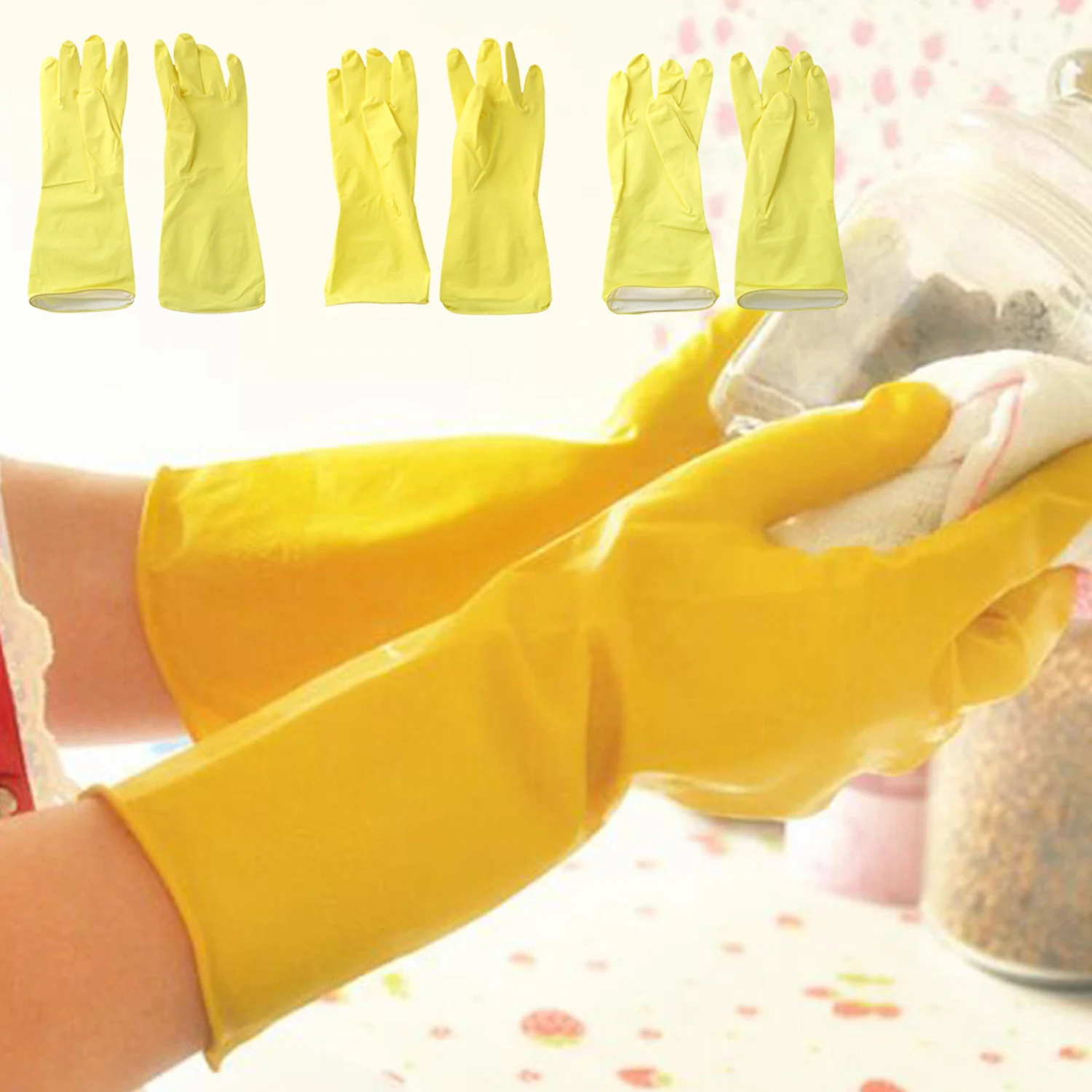 1 Pair Latex Dish Washing Gloves Women\'s Waterproof Household Kitchen Washing Bowl Washing Clothes Vegetable Cleaning