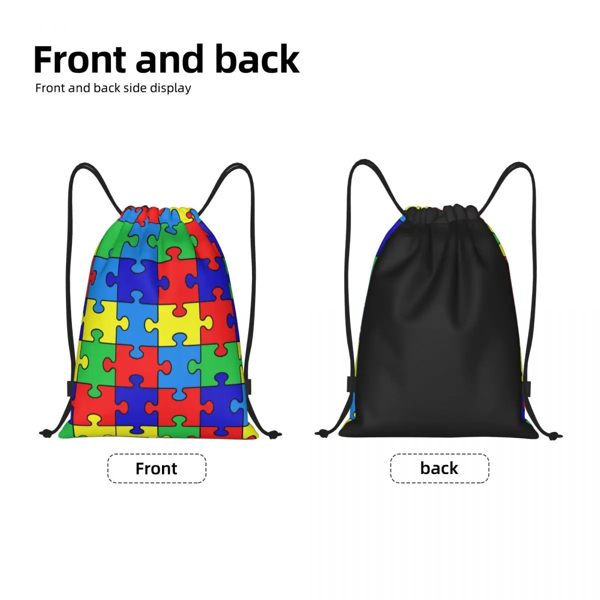 Custom Colorful Puzzle Autism Awareness Drawstring Backpack Bags Men Women Lightweight Gym Sports Sackpack Sacks for Training