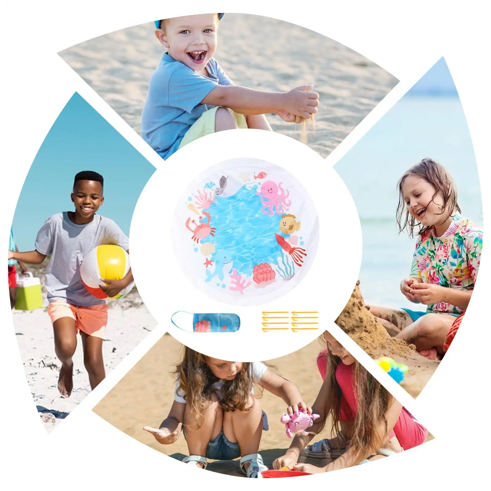 Portable 2 in 1 Baby Water Paddling Pool 140cm Foldable Water Play Mat for Kids Outdoor Beach Camping Travel Activities