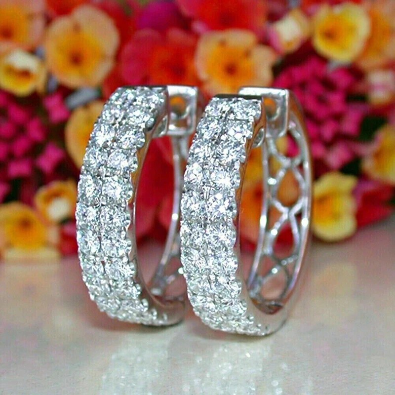 Huitan Fashion Lady Creolen, silberfarben, glänzend, Zirkonia, Zubehör für den täglichen Gebrauch, vielseitiger Schmuck für Verlobung
