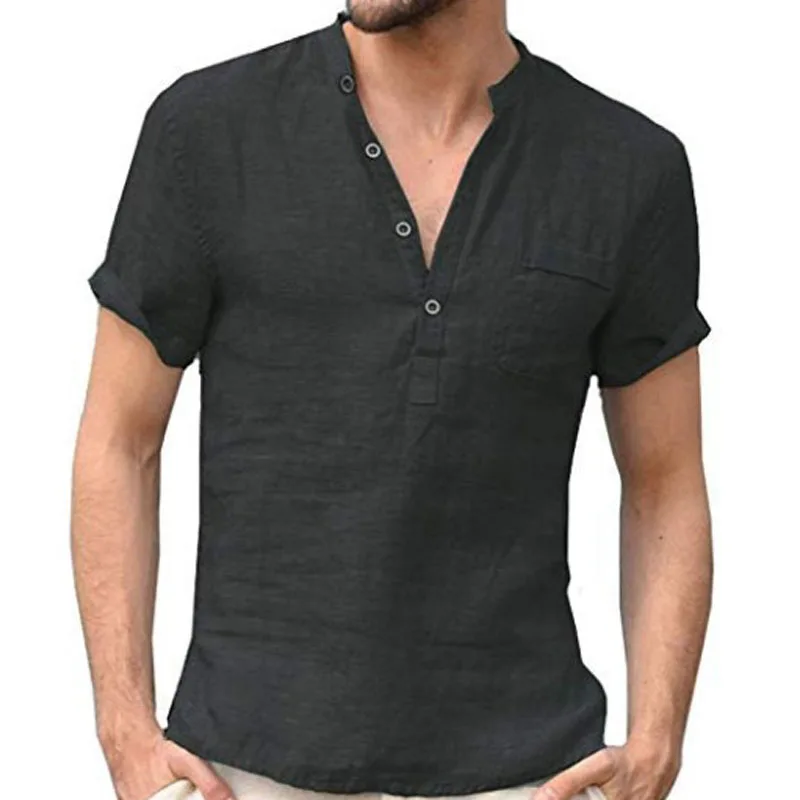 2023 New Summer Cotton Linen Men Shirt Casual Blouse shirt Men Half Front Open Tops Short Sleeve Tee Shirt chemise homme MY350