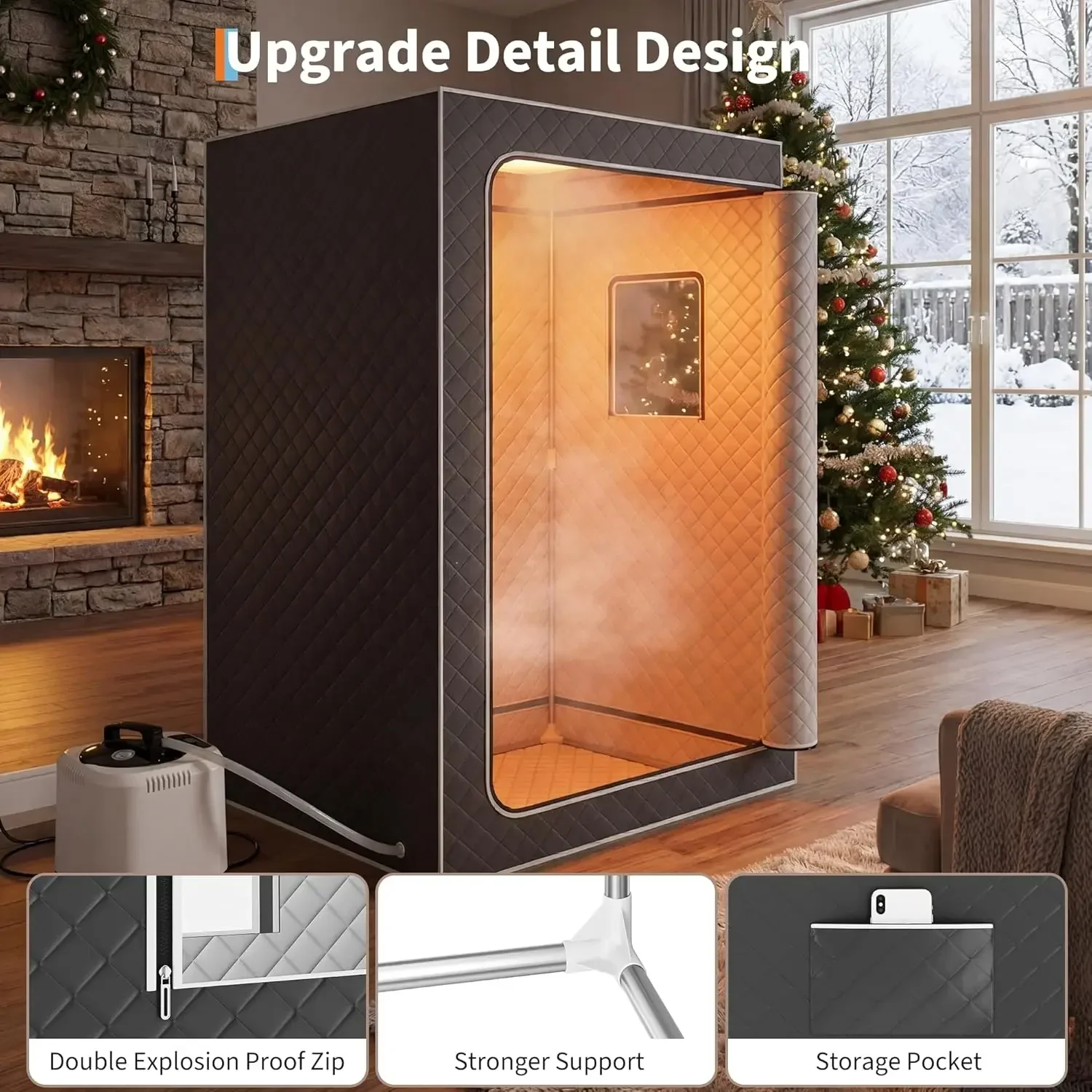 Upgraded 2 Person Sauna Box,Portable Sauna with 4L 1500W Steamer,Explosion Zroof Zip,99 Mins Timer,for Home Steam Spa（Grey）