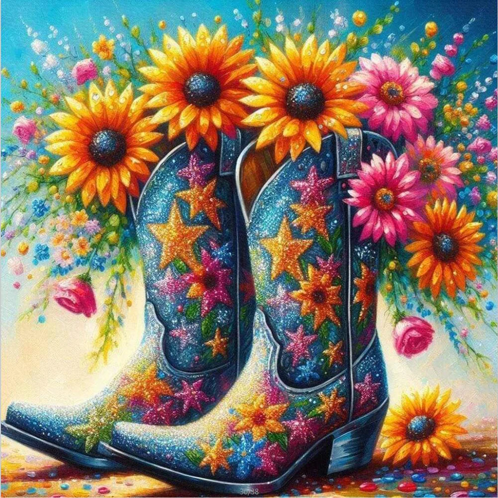 

Flowers Shoes Full Square Fairy Dust Stones Carystal,Diamond Painting with Rhinestones, Cross Stitch,Mosaic Embroidery,AB Drills