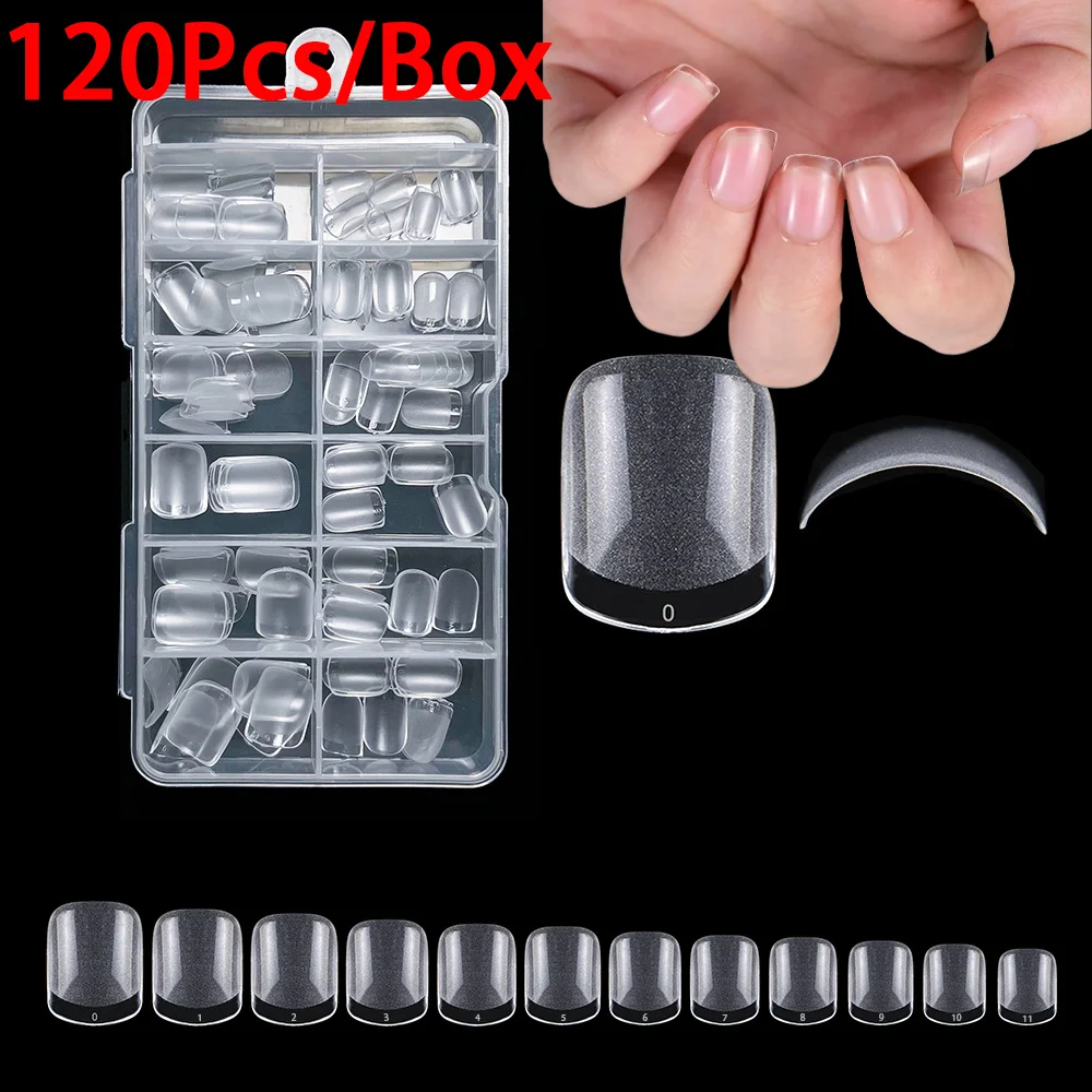 120 قطعة/صندوق فرنسي غير لامع XXS قصير مربع/لوز/أظافر صناعية مدببة كاملة/نصف غطاء واضح اضغط على أطراف الأصابع الناعمة للأظافر