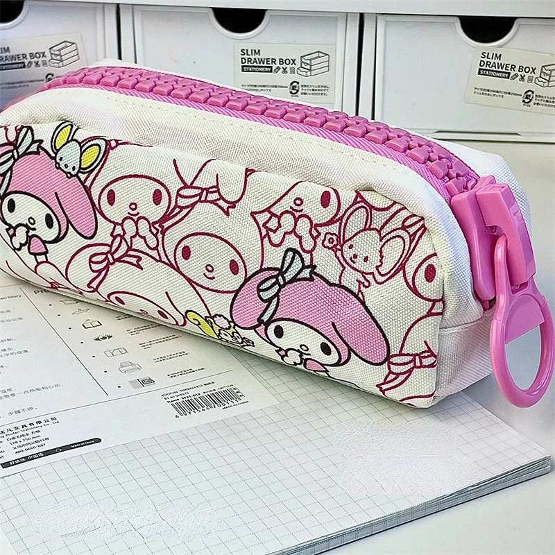 Sanrio Hello Kitty Kuromi My Melody Cinnamoroll Melody Large Zipper Pencil Bag Girl Beauty Cartoon Cute Student Stationery