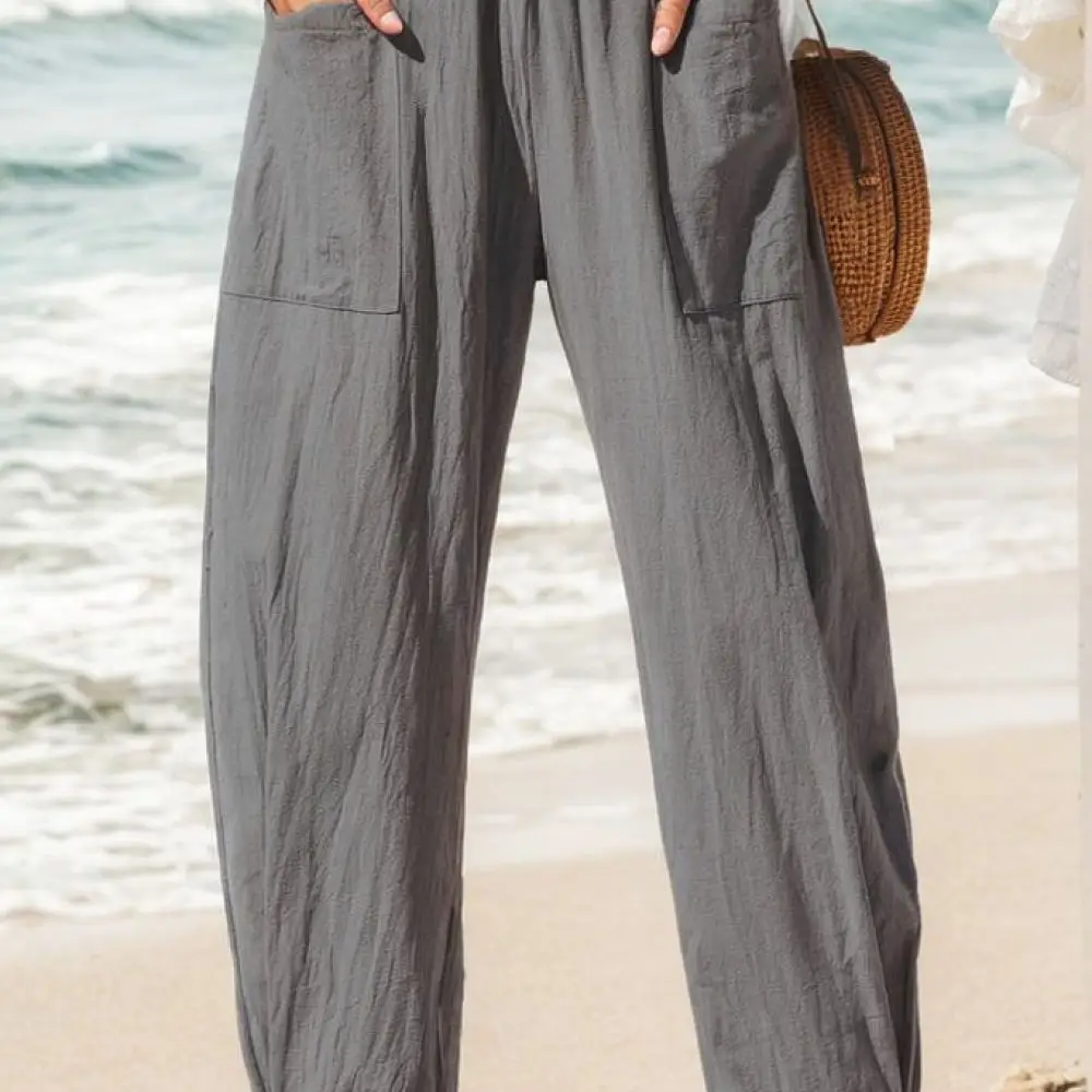 Casual Womens Cotton Linen Cargo Pants Loose Fit Elastic Waist Trousers Breathable Daily Summer Holiday Style Streetwear