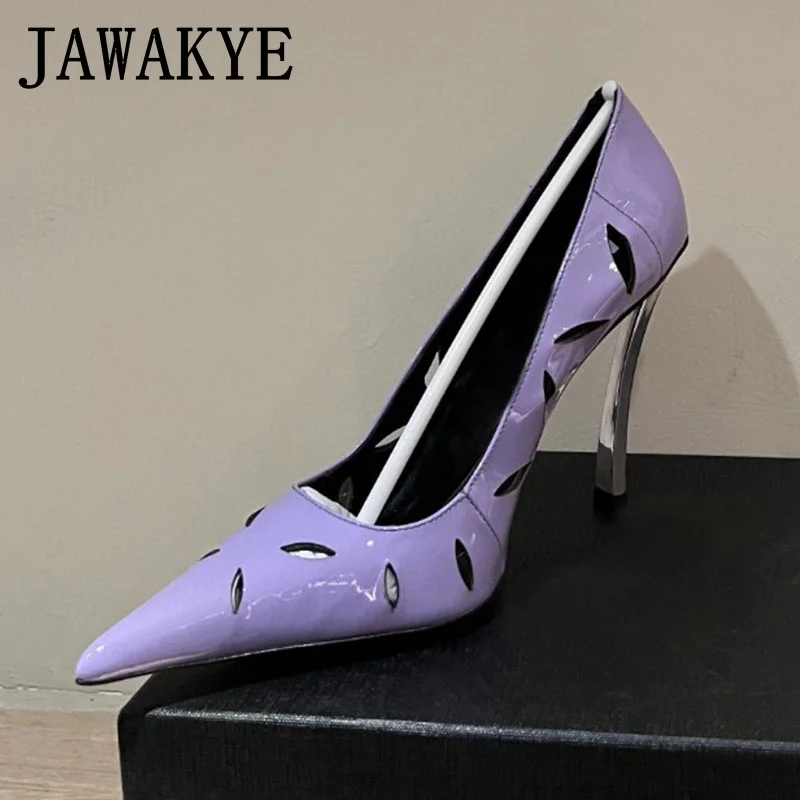 

2023 Fashion Week Super High Heels Ladies Leather Pointy Toe Hollow out Leather Pumps Ladies Banquet Designer Slingback mujer