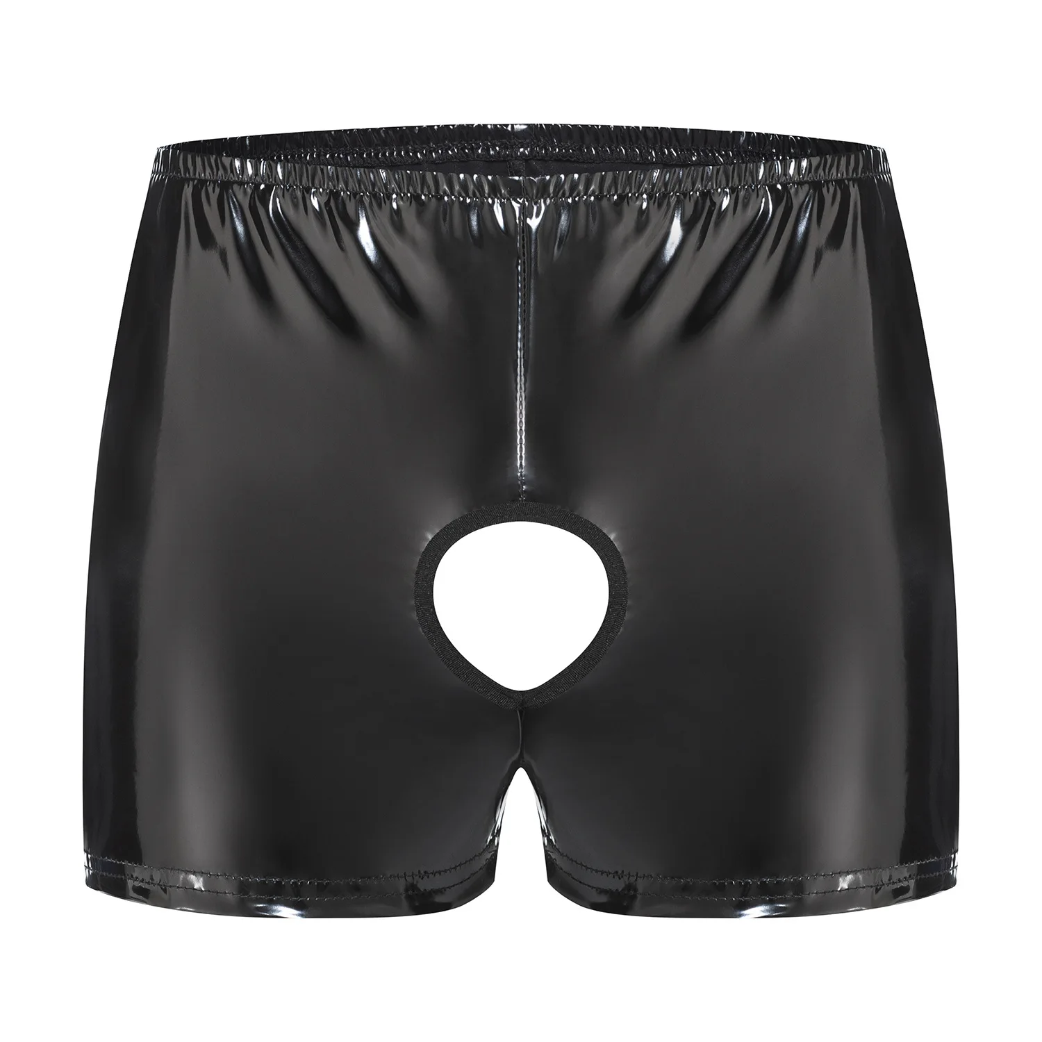 Short d'été pour hommes, pantalon à fichiers ouverts, boxeurs en cuir brillant en PVC pour hommes, short Sexy en cuir à fichiers ouverts
