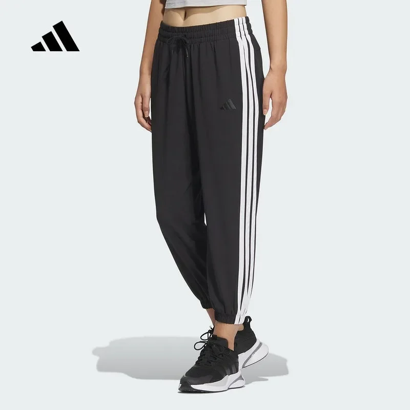 Adidas Women's Pants 2026 Spring and Summer New Three-stripe Corset Sweatpants Casual Pants Nine-point Pants JZ2173