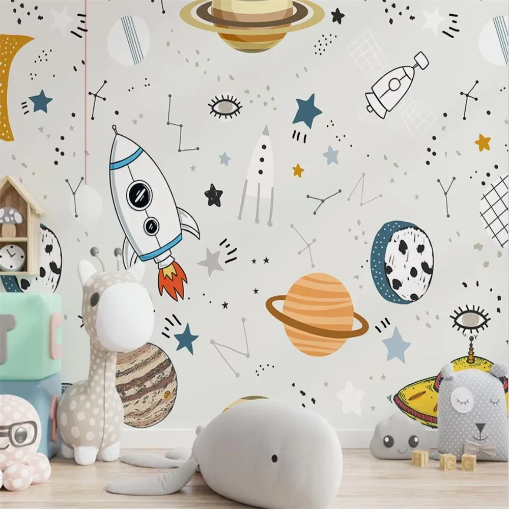custom cartoon spaceship rocket 3D mural wallpaper for children's room background wall papers home decor wall decoration items