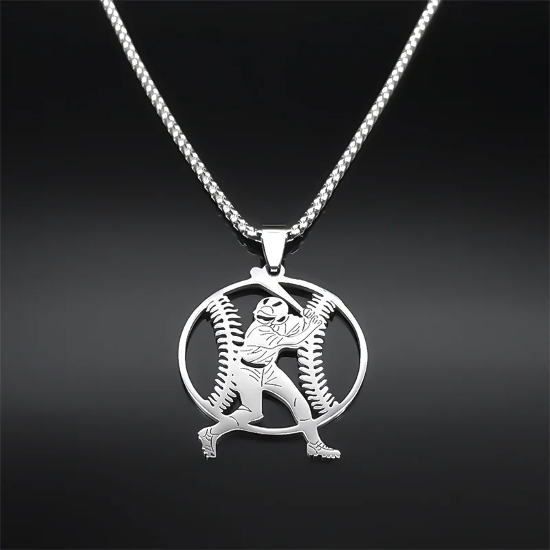 Hip Hop Baseball Player Softball Pendant Necklace for Men Women Stainless Steel Silver Color Ball Sports Chain Jewelry NZZZ699S0