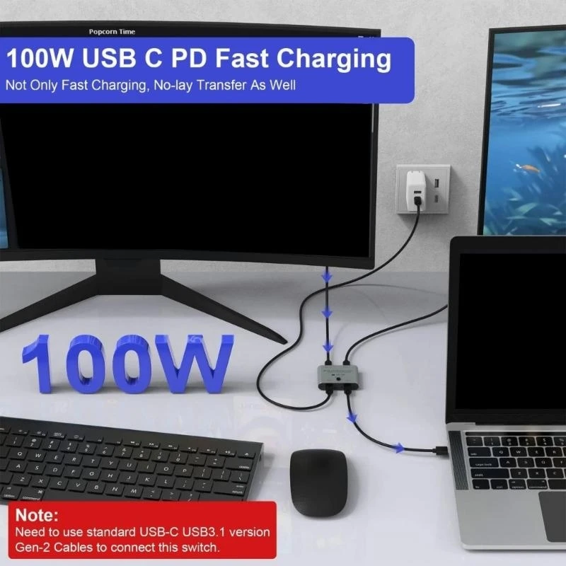 BiDirectional USB C Switcher USB C KVM Switches for 8K@60Hz/4K@144Hz 1080P@165Hz Video Transfer 100W Charging Capability F19E