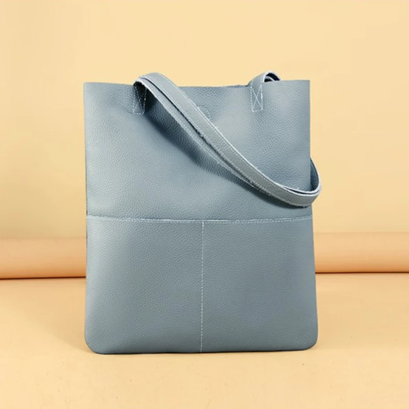 

Solid Soft Material Large Capacity Shoulder Bag New Fashionable Leather Shopping Bag 2026 Hot Sale First Layer Cowhide Handbag