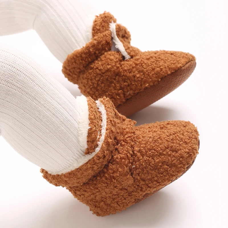 Neugeborenes Baby, Junge, Mädchen, weiche Fleece-Booties, Stay On, Säuglingshausschuhe, Socken, Schuh, rutschfester Greifer, Kleinkind-Erstwanderer, Winter-Knöchel – Detail 14