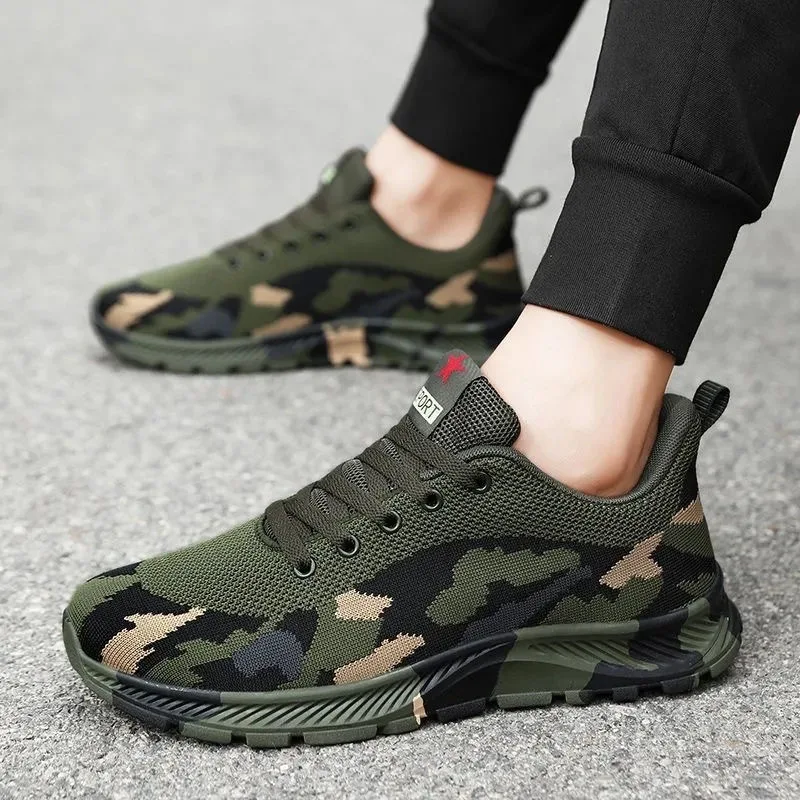 Mesh Camouflage Sports Shoes Men's Durable Casual Shoes Men's Anti Slip Tennis Outdoor Hiking Lightweight Flat Shoes Sneakers