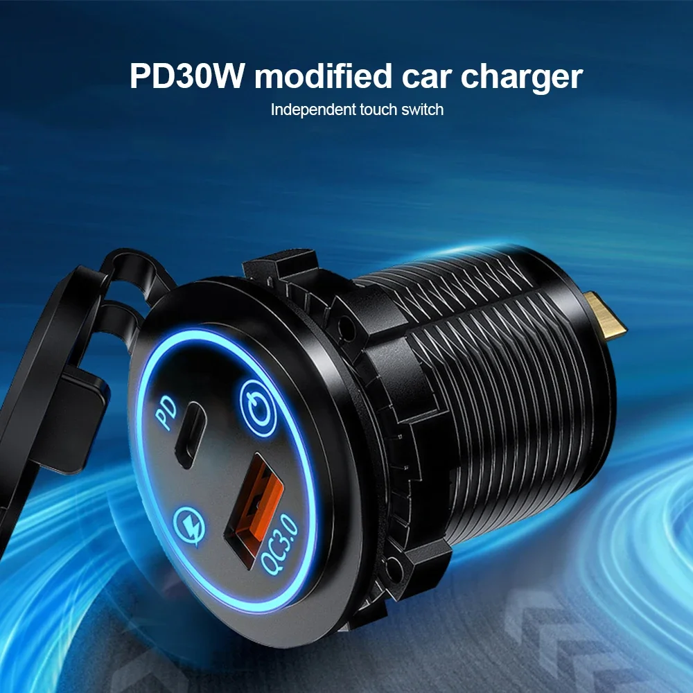 QC PD 3.0 Car Charger Socket 12V/24V Waterproof with Switch Car Quickly Charge Adapter Power Outlet for Auto Truck ATV Boat