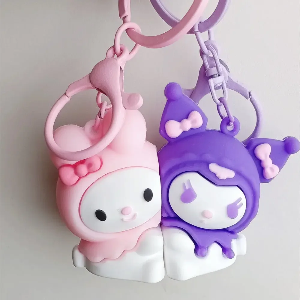 Sanrio Pochacco and Purin Magnetic Keychain Action Figure Pendant Kawaii Keyrings Couple Bag Pendant Christmas Cute Gifts