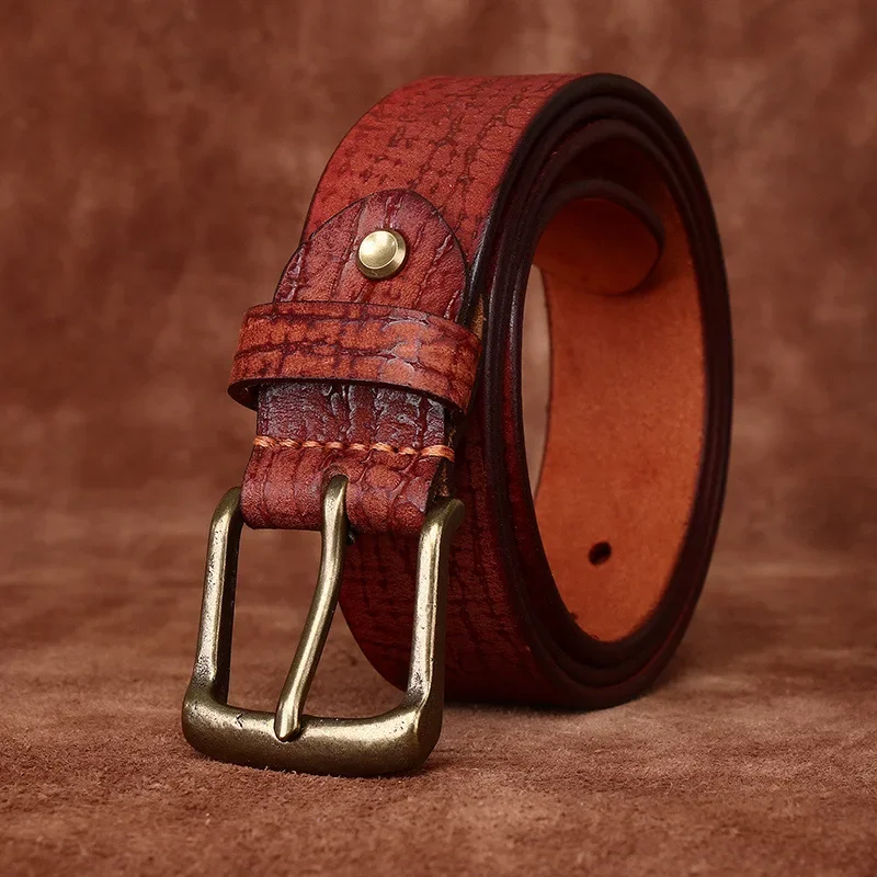 

3.8CM Wide 100% Pure Cowhide Top Quality Genuine Leather Belts For Men Luxury Casual Male Brass Pin Buckle Vintage Belt Cintos