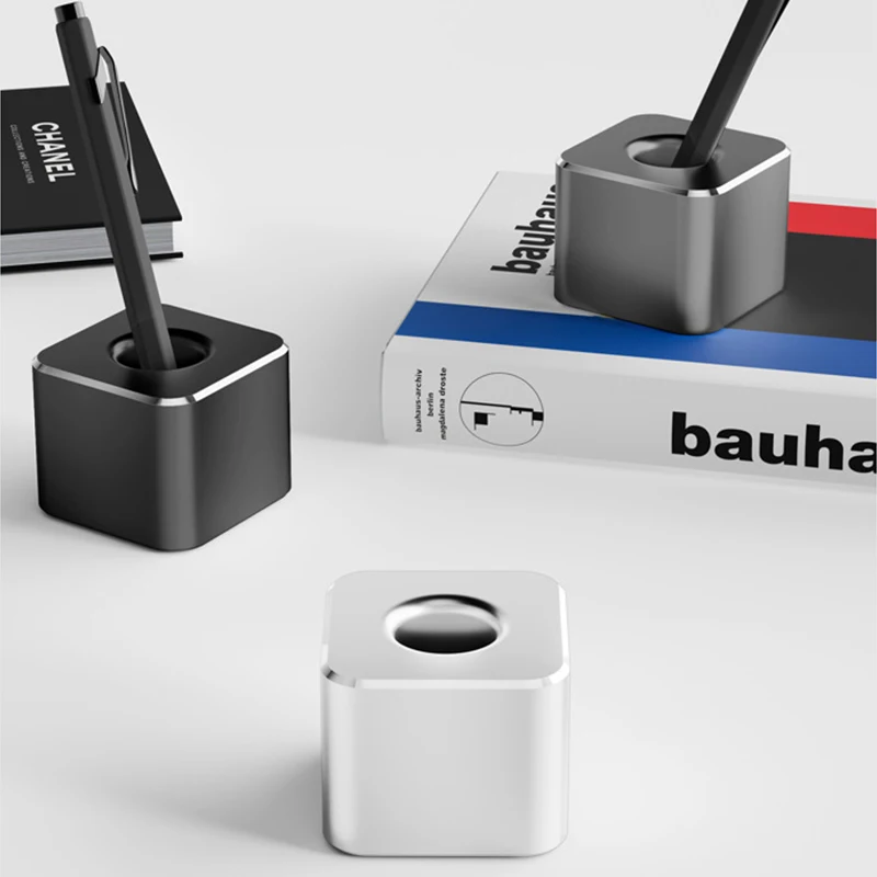 Portable Metal Square Pen Holder Aluminum Pen Pencil Holder Office Desktop Pen Stand Base Bathroom Makeup Brush Organizer