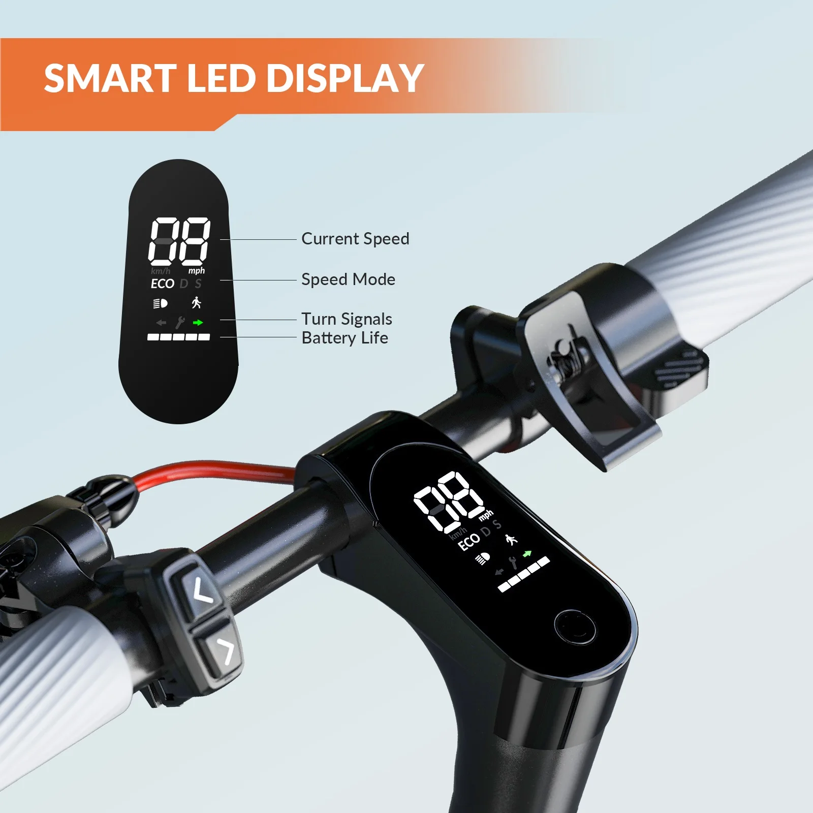 سكوتر كهربائي بعجلة 5TH، إطارات صلبة مقاس 10 بوصات، محرك 350 وات و17.5 ميجا في الساعة، 12.4 ميل، إشارات الانعطاف والفرامل المزدوجة، التحكم في التطبيق والقفل الإلكتروني