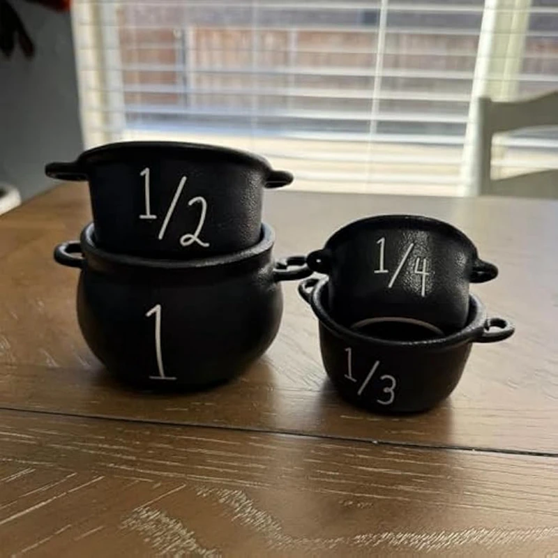 Mini Witch Cauldron Set,4pc Small Cauldron,Mini Witch Cauldron Candy Bucket Cauldron Measuring Cups Halloween Decoration-ABPX
