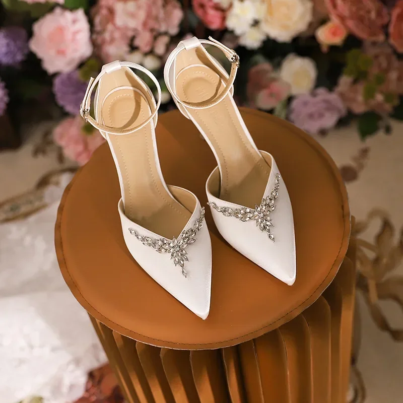 

High Heels, Wedding Shoes, Banquet Shoes, Feminine Style, Thin Heels, Sexy White Pointed Small Fragrant Headband