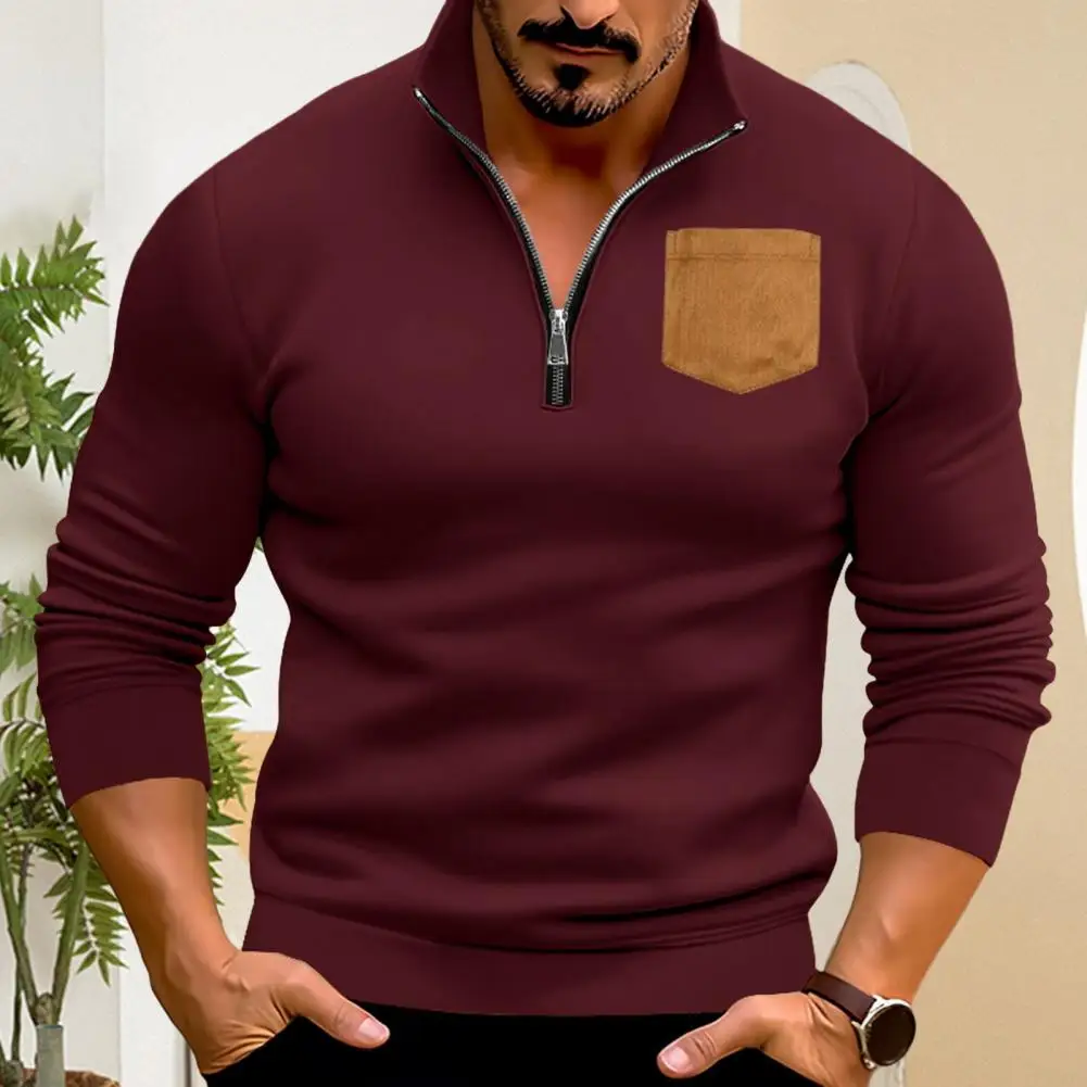 

Men Solid Color Sweatshirt Men's Casual Fleece Sweatshirt with Stand Collar Zipper Long Sleeve Pullover Tops with for Autumn