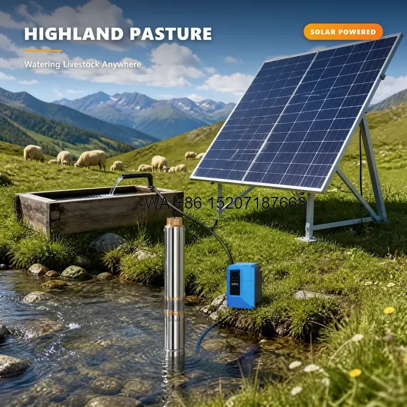 Wmwmnu for Solar Powered Submersible Water Pump 5.2m3/h 75m 3 Inch DC 110V 750W Deep Well Borehole Pump for Agriculture