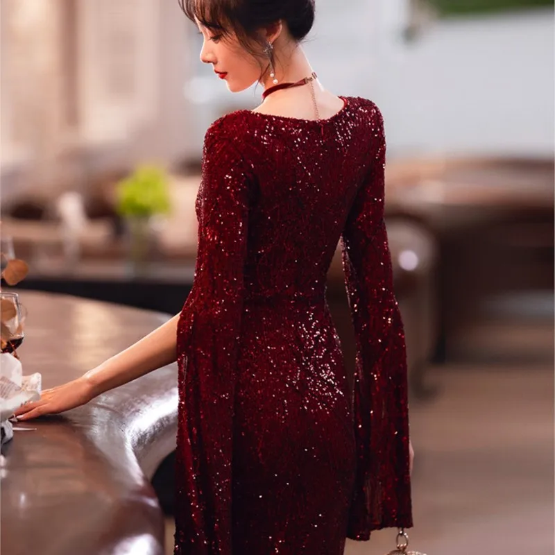 High Quality |Red New Light Luxury Niche Banquet Temperament Hosted Fishtail Women Dress