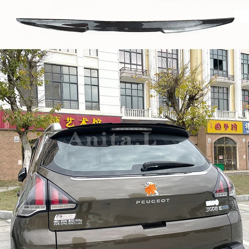 

For Peugeot 3008 2013-2019 Year Hatchback Roof Spoiler PU Plastic Carbon Fiber Look Black Rear Wing Body Kit Accessories Styling