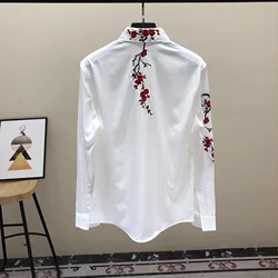 Autumn 2021 New Shirt Men's Long Sleeved Embroidered Flower Shirt Men's Top Trend Chemise Hawaienne Homme Black Shirts Men Dress