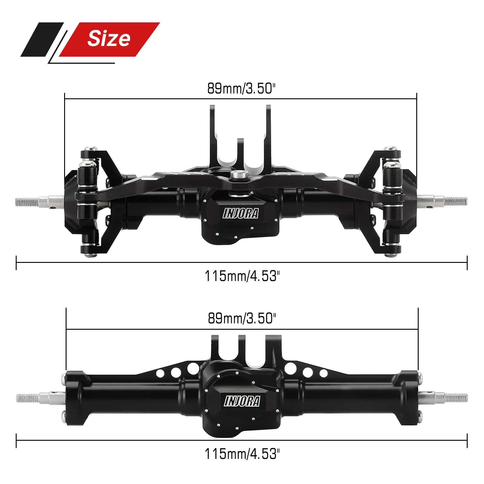 Black Anodized Front Rear Complete Axles CNC Aluminum Stock Length for 1/18 RC Crawler TRX4M Upgrade (4M-74)