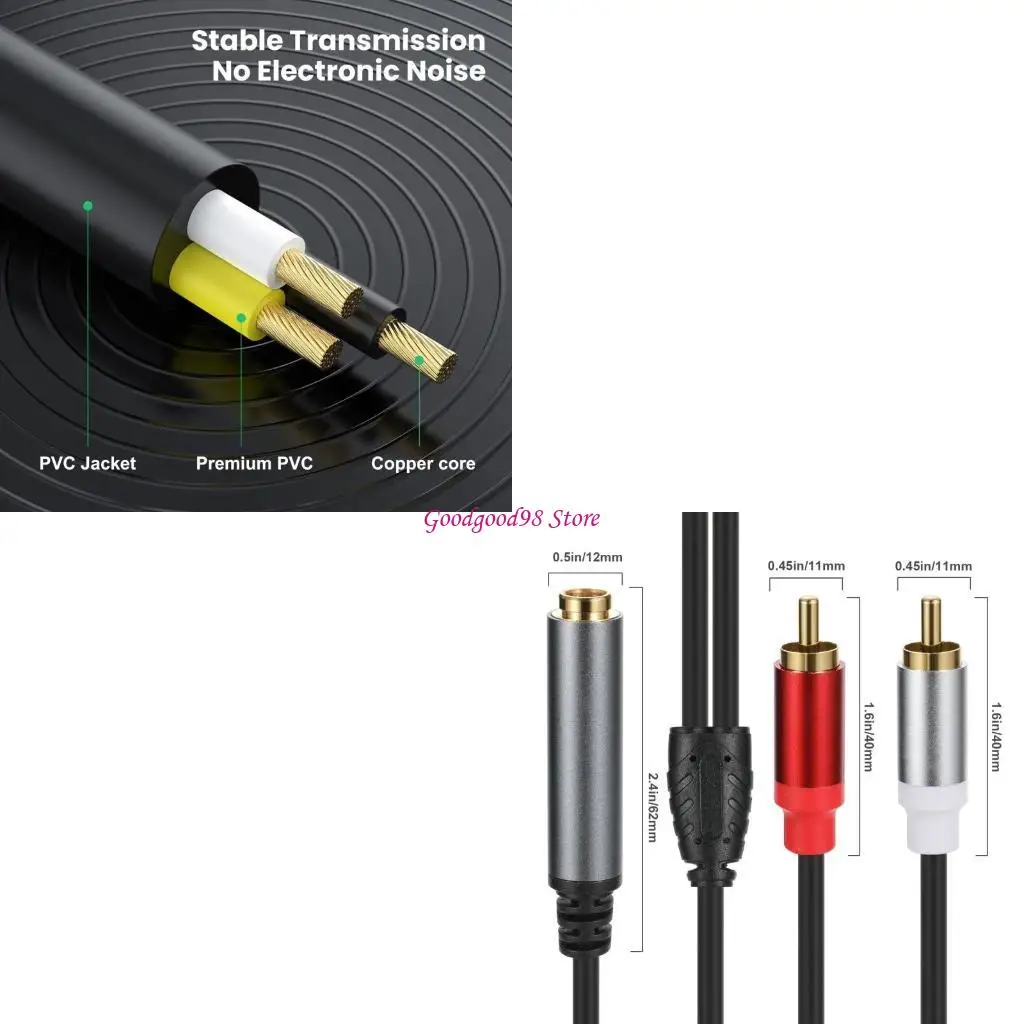 6.35mm to 2RCA Cable Heavy Duty 6.35mm 1/4inch Female to 2 RCA Male Splitters Stereo Adapter Extension Cable