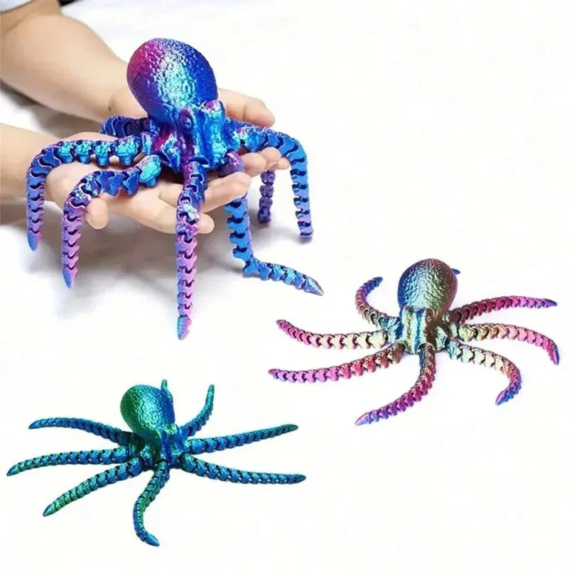 3D-Printed Articulated Octopus Figurine: A Realistic, Articulated Stress-Relief Toy and Creative Decorative Item for Children
