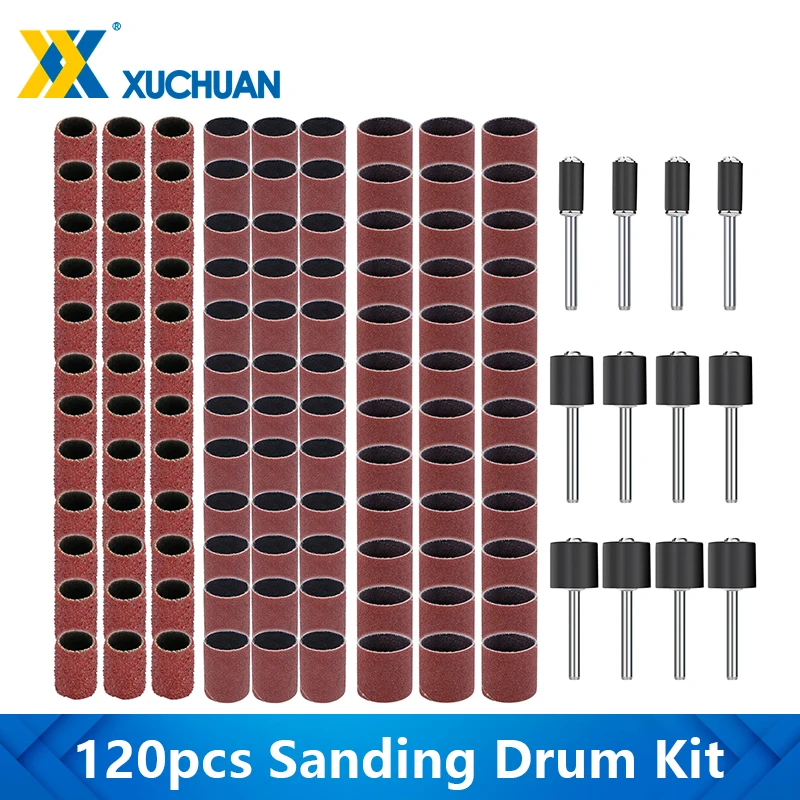 120PCS Sanding Drum Kit 60/80/120/320 Grit Sanding Band for Dremel Sleeves For Electric Mini Angle Grinder Sanding Mandrels
