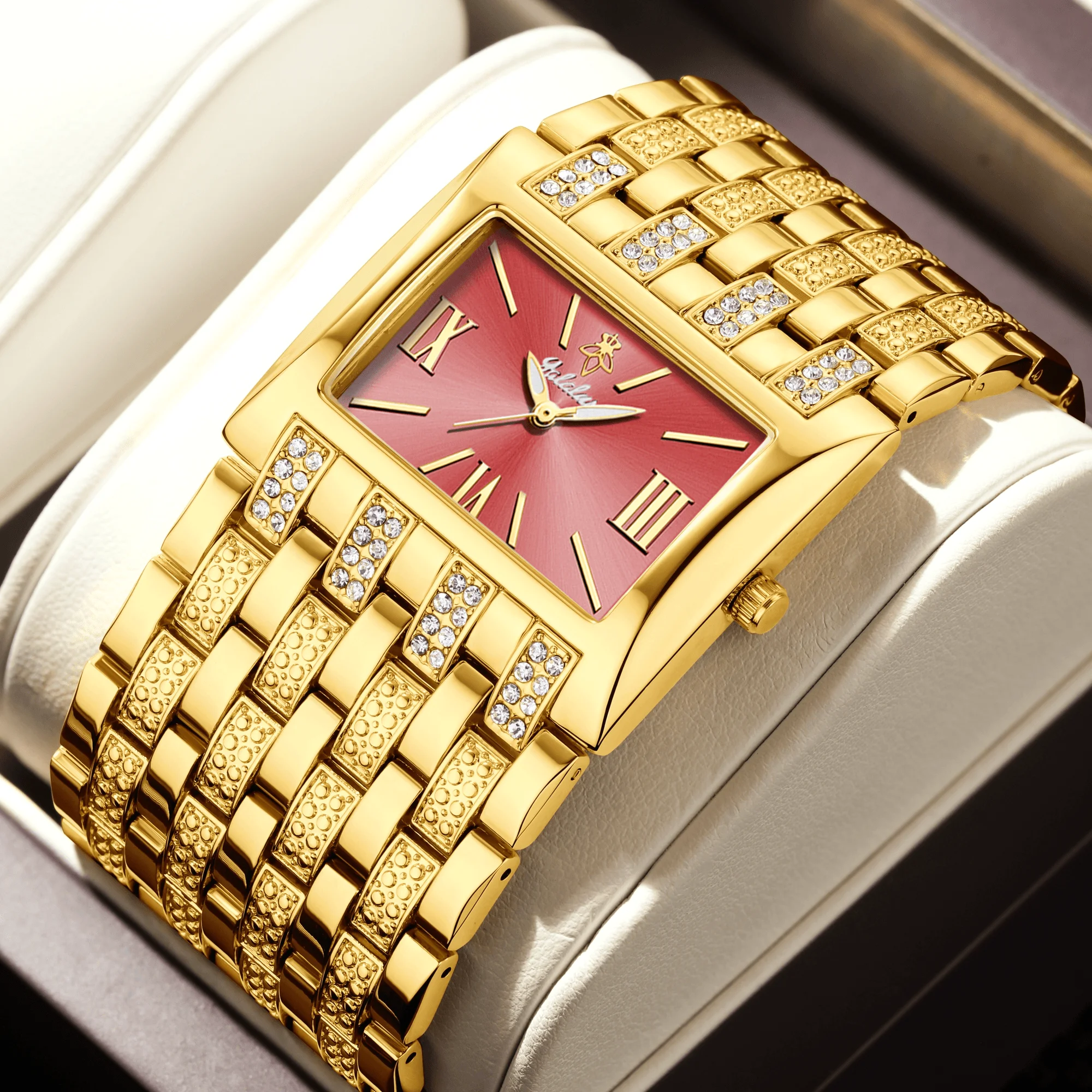 

YaLaLuSi brand best-selling new ladies watches square gold case red color dial crystal diamonds luxury ion plating gift box regu