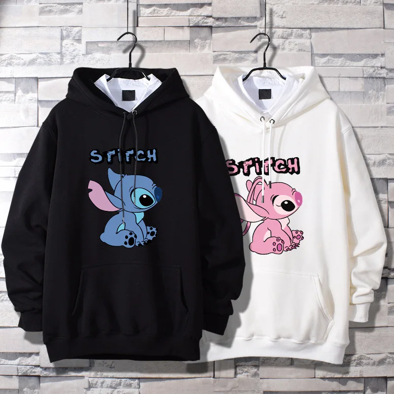 Stitch Disney Couple Loose Hooded Sweater Winter  Kawaii Fall 2023 Women  Anime Hoodie