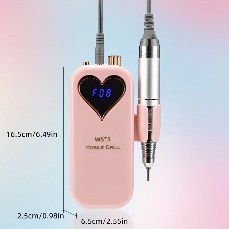 Taladro de uñas portátil, lima de uñas compacta para manicura, eliminación de cutículas, pulido de uñas, 0-35000RPM, con pantalla visible