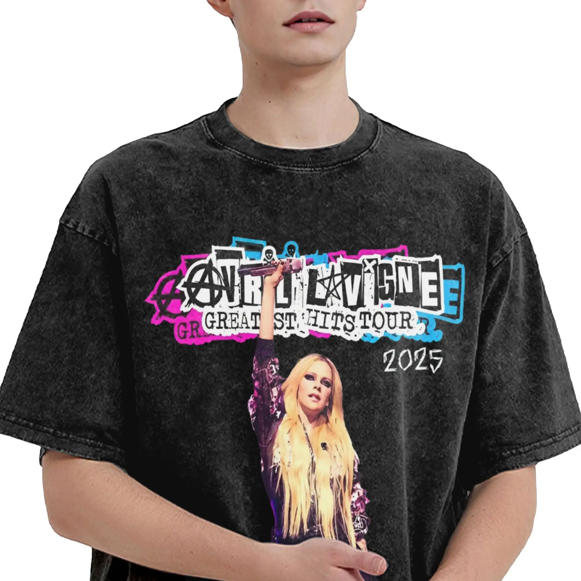 أفريل لافين المغني الشرير جولة الموسيقى غسلها تي شيرت الشارع الشهير الهيب هوب الجدة تي شيرت تيز الرجال النساء قصيرة الأكمام المعتاد