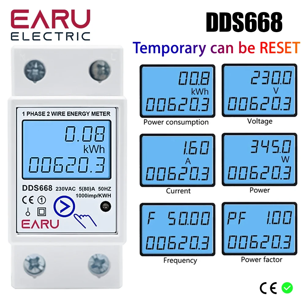 medidor do consumo de energia digital do trilho do ruido monofasico restauracao de energia zero kwh tensao corrente wattimetro eletricidade 220v ca 01