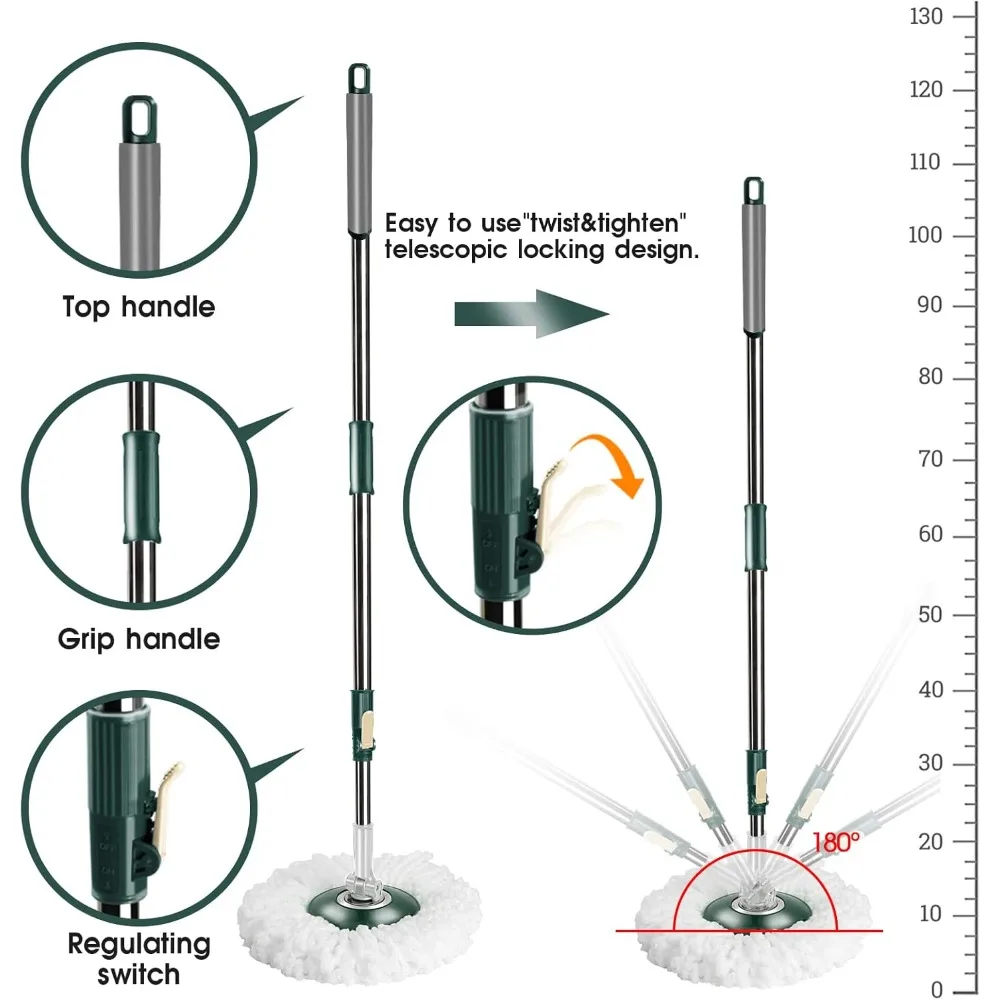 Spin Mop and Bucket with Wringer Set, Mop Bucket Cleaning System with Foot Pedal, 360°Rotation, 5 Microfiber Mop Pads,