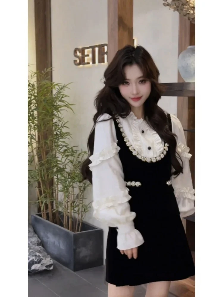 Koreański luksusowy komplet damski: luźna bluzka i spódnica, nowa kolekcja na wczesną jesień, elegancki dwuczęściowy zestaw, styl casual.