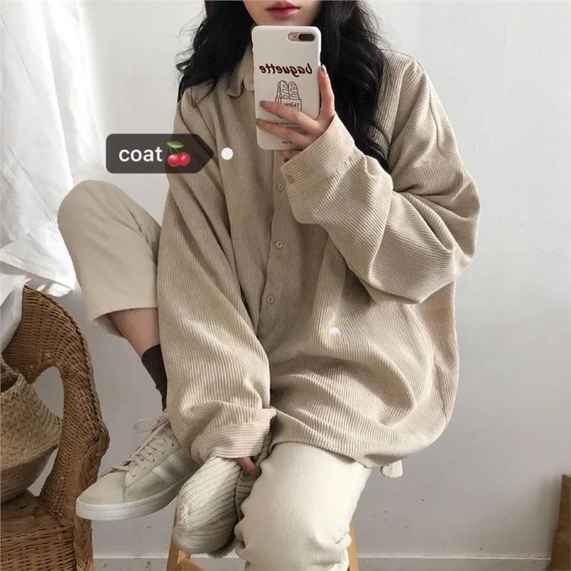 Corduroy Long Sve irt Women's Loose Fit Autumn Spring Cleanfit Sle Cotton Material ort oulder Sve Faionable