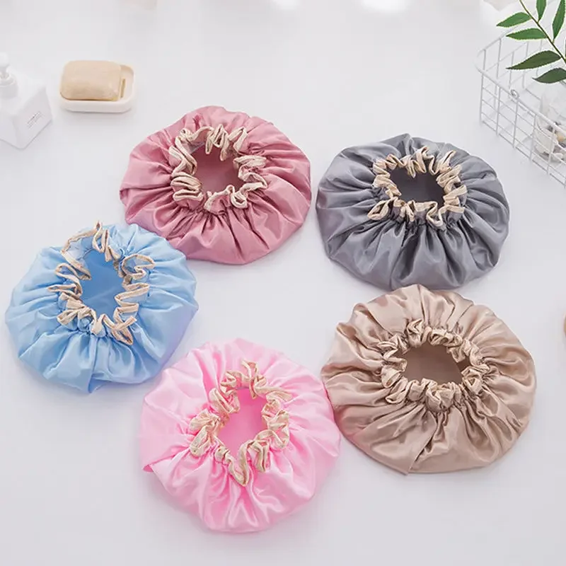 Waterproof Women Shower Cap Satin Beanie Hair Bonnet Bath Accessories Shampoo Multiple Shower Caps Bathroom Set Dust-proof U3