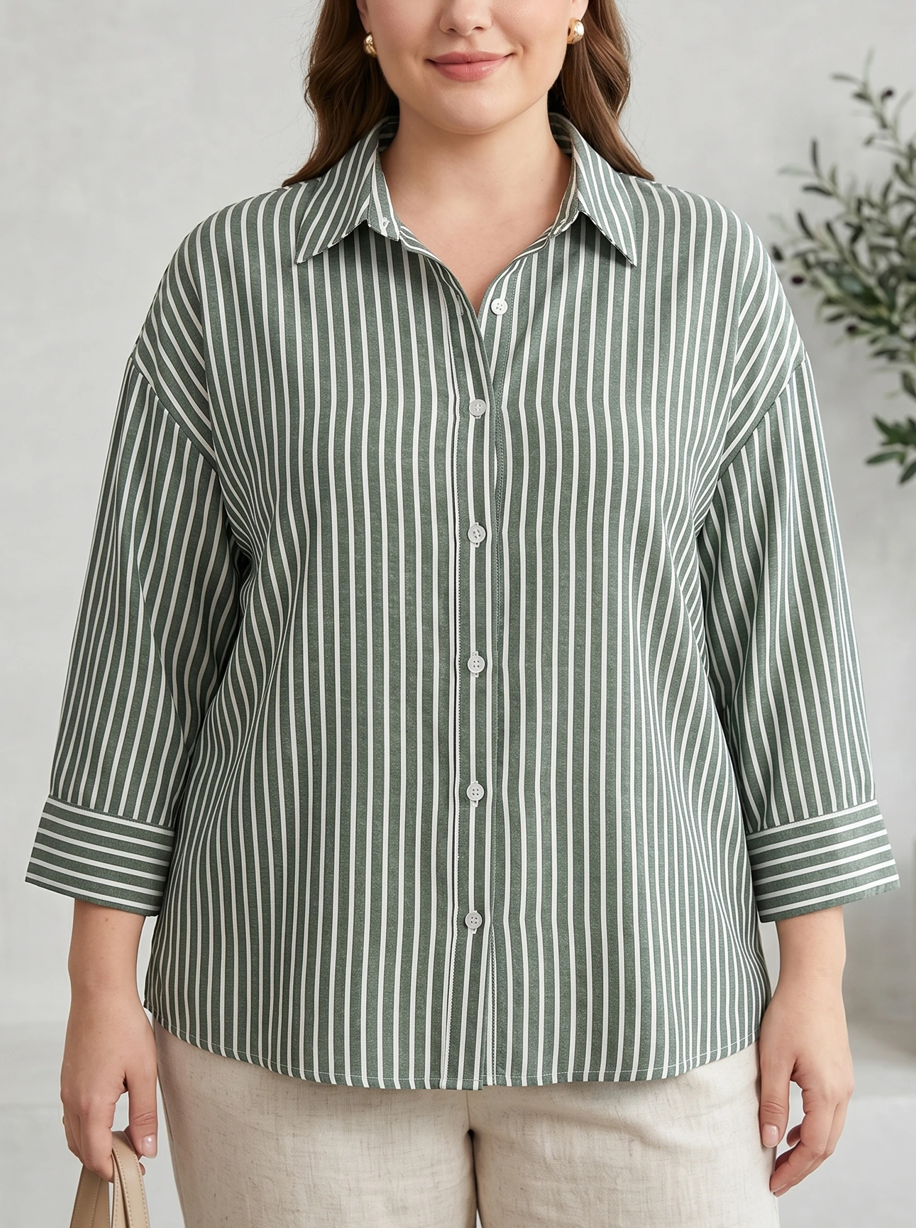 Rosa Fera Plus Size Women Striped Button Down Shirt Long Sleeve Loose Fit Casual Blouse