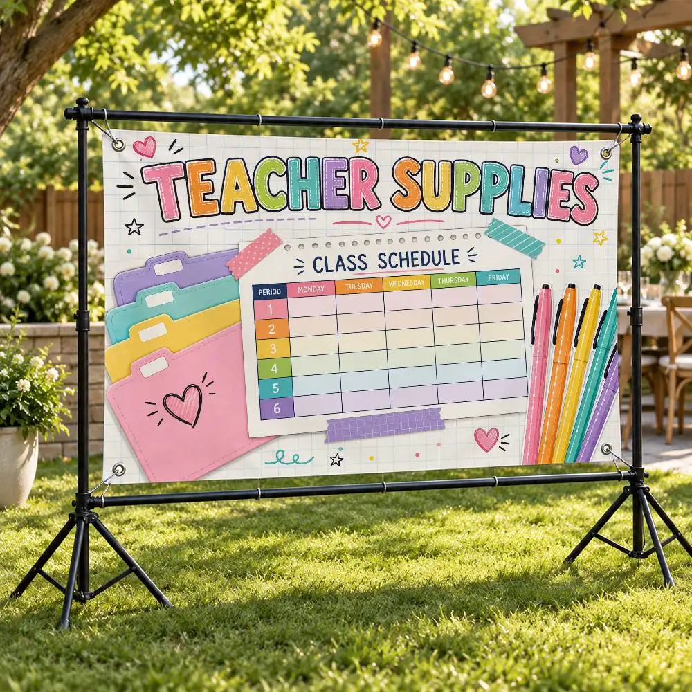 Course schedule folder and colored pens Aesthetic Wall Tapestry Flag Printed Wall Hanging Living Room Party Outdoor Decor