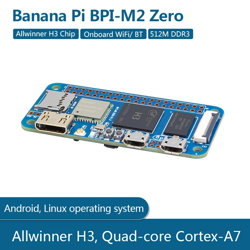 

Banana Pi BPI-M2 Zero Allwinner H3, Quad-core Cortex-A7 Support Android, Linux Operating System